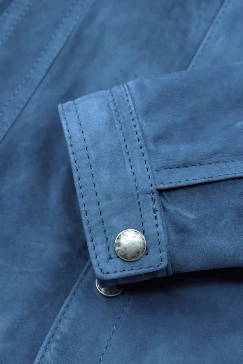Uomo D'Arienzo Adam - Giacca pelle camoscio blu denim bottoni e collo camicia