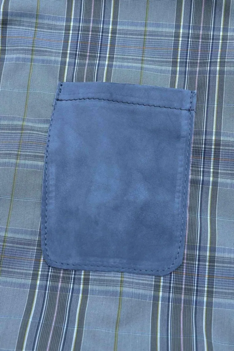 Uomo D'Arienzo Adam - Giacca pelle camoscio blu denim bottoni e collo camicia