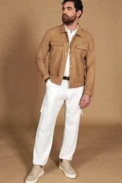 Uomo D'Arienzo Adam - Giacca sfoderata pelle camoscio beige con colletto camicia