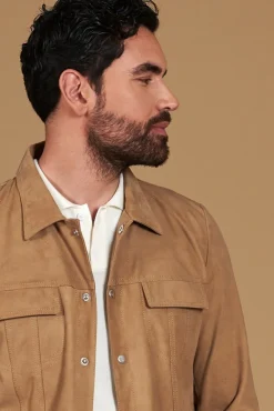 Uomo D'Arienzo Adam - Giacca sfoderata pelle camoscio beige con colletto camicia