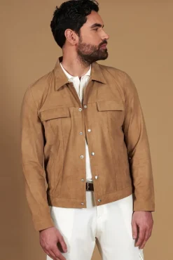 Uomo D'Arienzo Adam - Giacca sfoderata pelle camoscio beige con colletto camicia