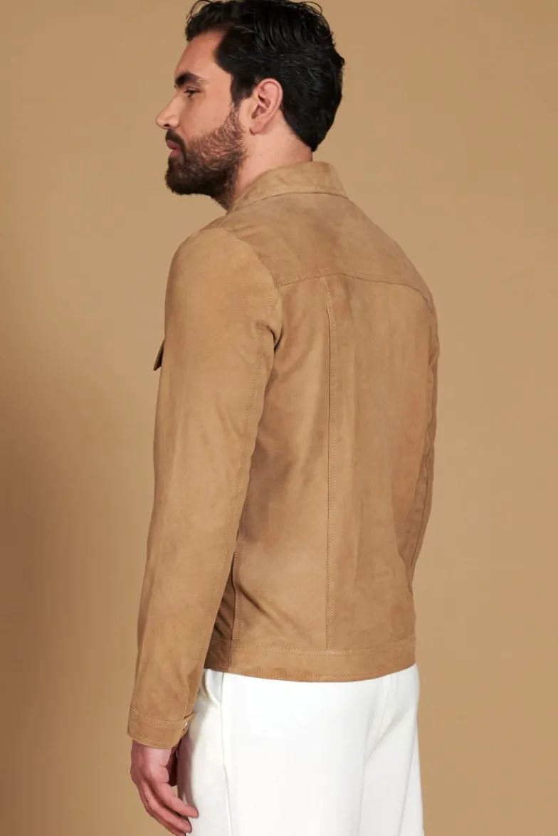 Uomo D'Arienzo Adam - Giacca sfoderata pelle camoscio beige con colletto camicia