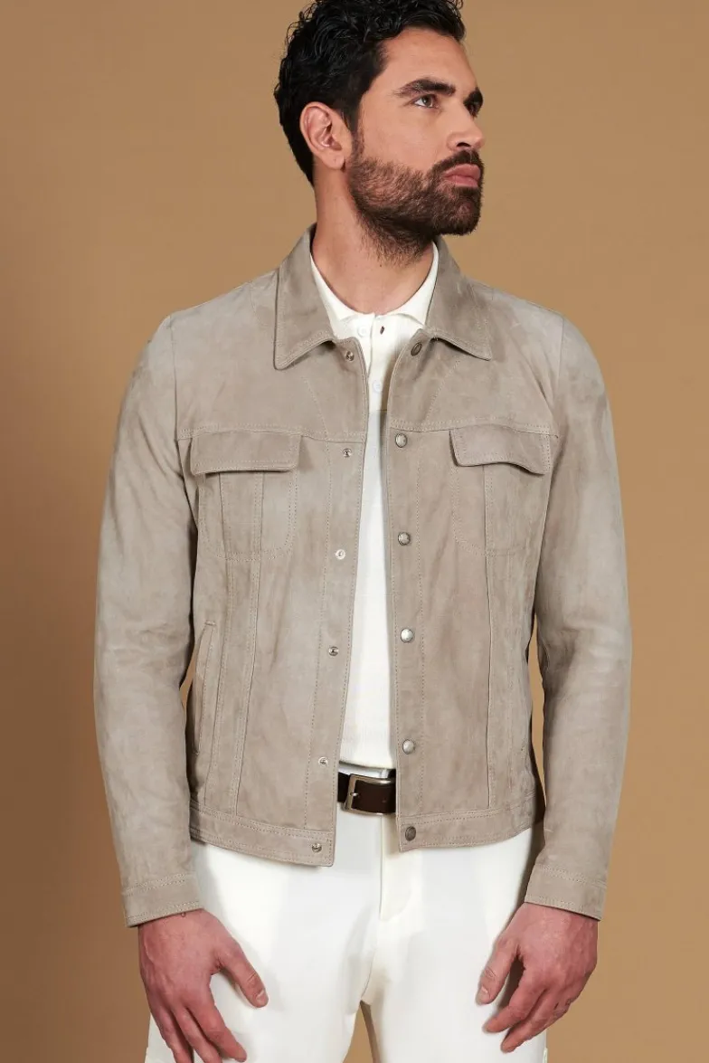 Uomo D'Arienzo Adam - Giacca sfoderata pelle camoscio grigio con colletto camicia