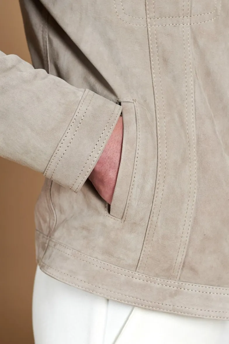Uomo D'Arienzo Adam - Giacca sfoderata pelle camoscio grigio con colletto camicia