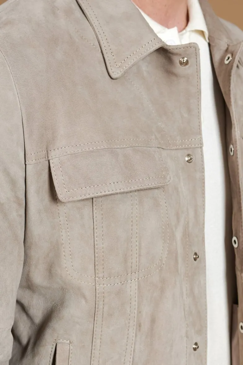 Uomo D'Arienzo Adam - Giacca sfoderata pelle camoscio grigio con colletto camicia