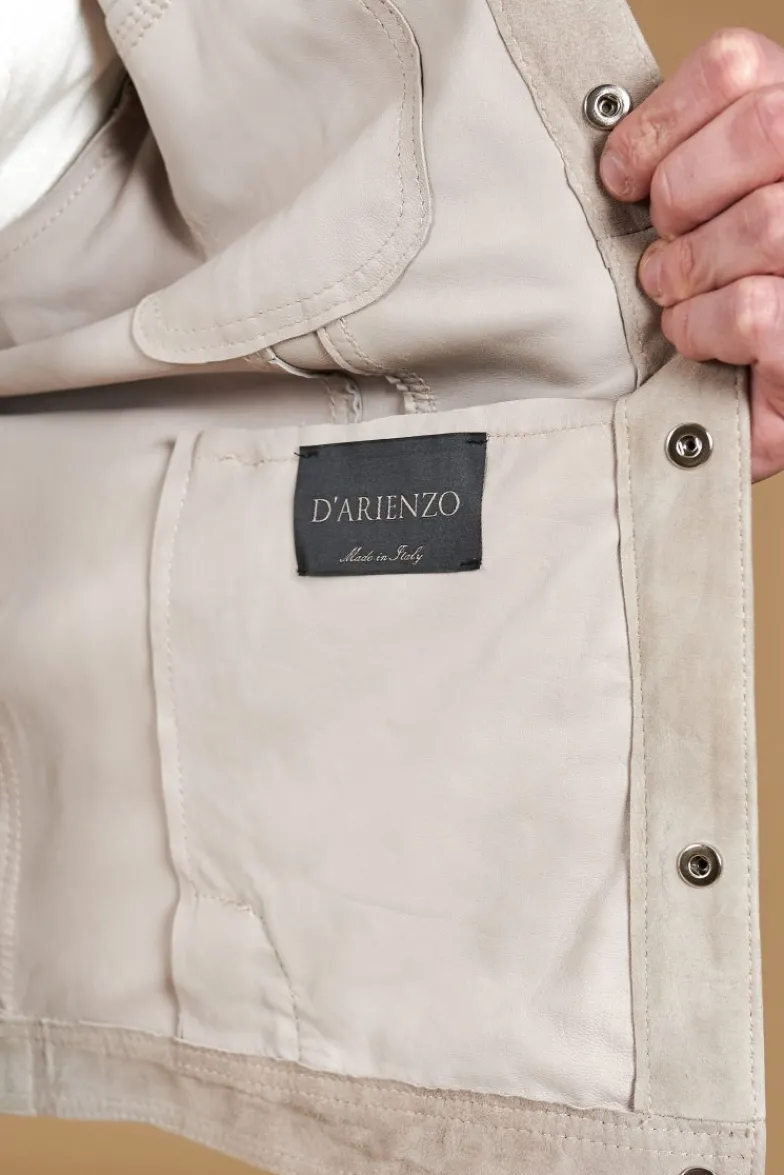 Uomo D'Arienzo Adam - Giacca sfoderata pelle camoscio grigio con colletto camicia
