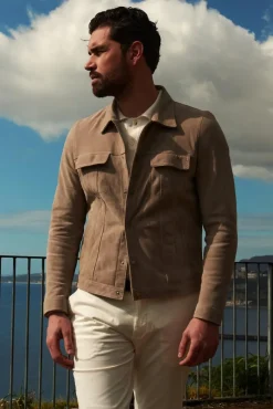 Uomo D'Arienzo Adam - Giacca sfoderata pelle camoscio grigio con colletto camicia