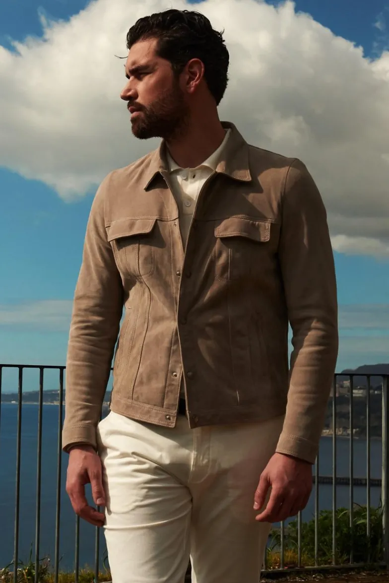 Uomo D'Arienzo Adam - Giacca sfoderata pelle camoscio grigio con colletto camicia
