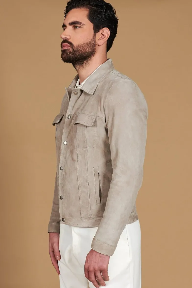 Uomo D'Arienzo Adam - Giacca sfoderata pelle camoscio grigio con colletto camicia