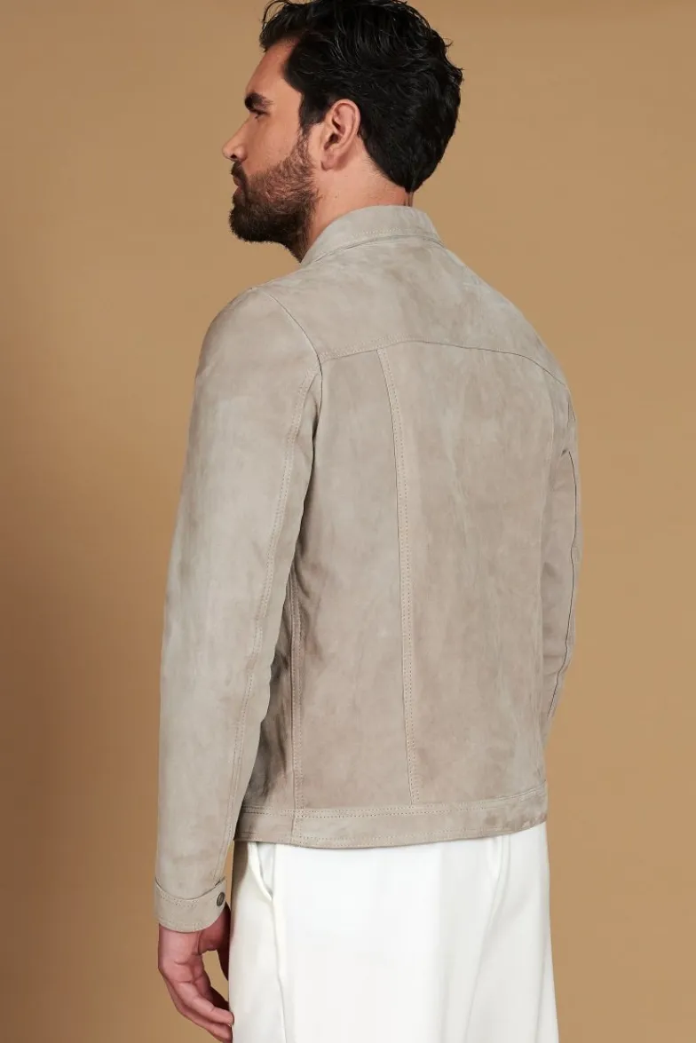 Uomo D'Arienzo Adam - Giacca sfoderata pelle camoscio grigio con colletto camicia