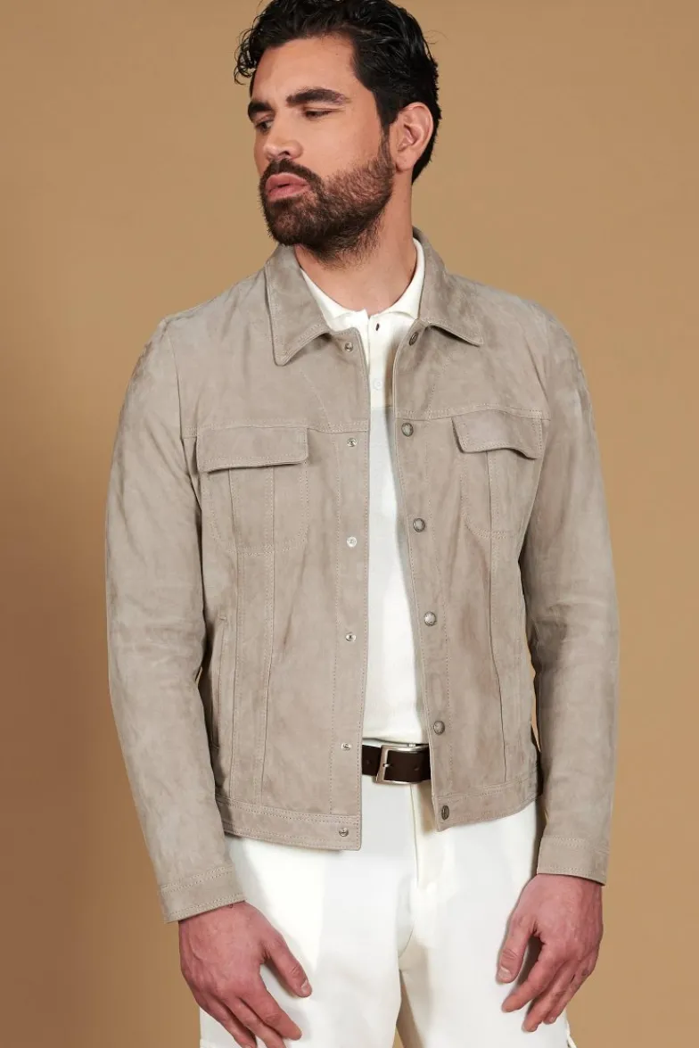 Uomo D'Arienzo Adam - Giacca sfoderata pelle camoscio grigio con colletto camicia