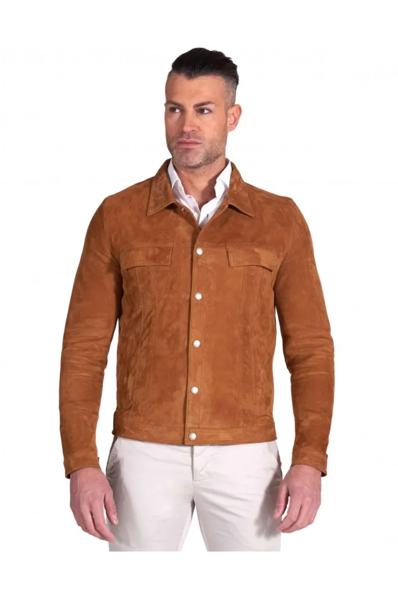 Uomo D'Arienzo Adam - Giacca sfoderata pelle camoscio cuoio con colletto camicia