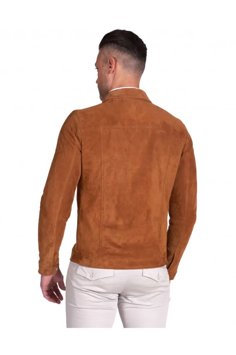Uomo D'Arienzo Adam - Giacca sfoderata pelle camoscio cuoio con colletto camicia