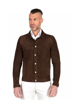 Uomo D'Arienzo Adam - Giacca sfoderata pelle camoscio testa di moro bottoni con colletto camicia