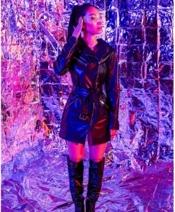 Donna D'Arienzo Addy - Chiodo vestito in pelle nera con cintura e passanti