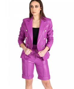 Donna D'Arienzo Agape - Pantalone a ginocchio in pelle naturale glicine