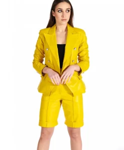 Donna D'Arienzo Agape - Pantalone a ginocchio in pelle naturale gialla