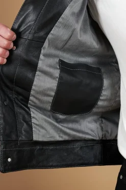 Uomo D'Arienzo Akyo - Giacca pelle nappa nera con bottoni e collo camicia