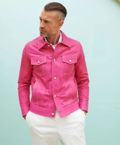 Uomo D'Arienzo Akyo - Giacca pelle naturale fuxia con bottoni e collo camicia