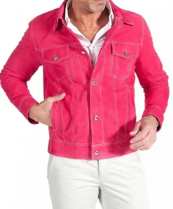 Uomo D'Arienzo Akyo - Giacca pelle scamosciata fuxia con bottoni e collo camicia