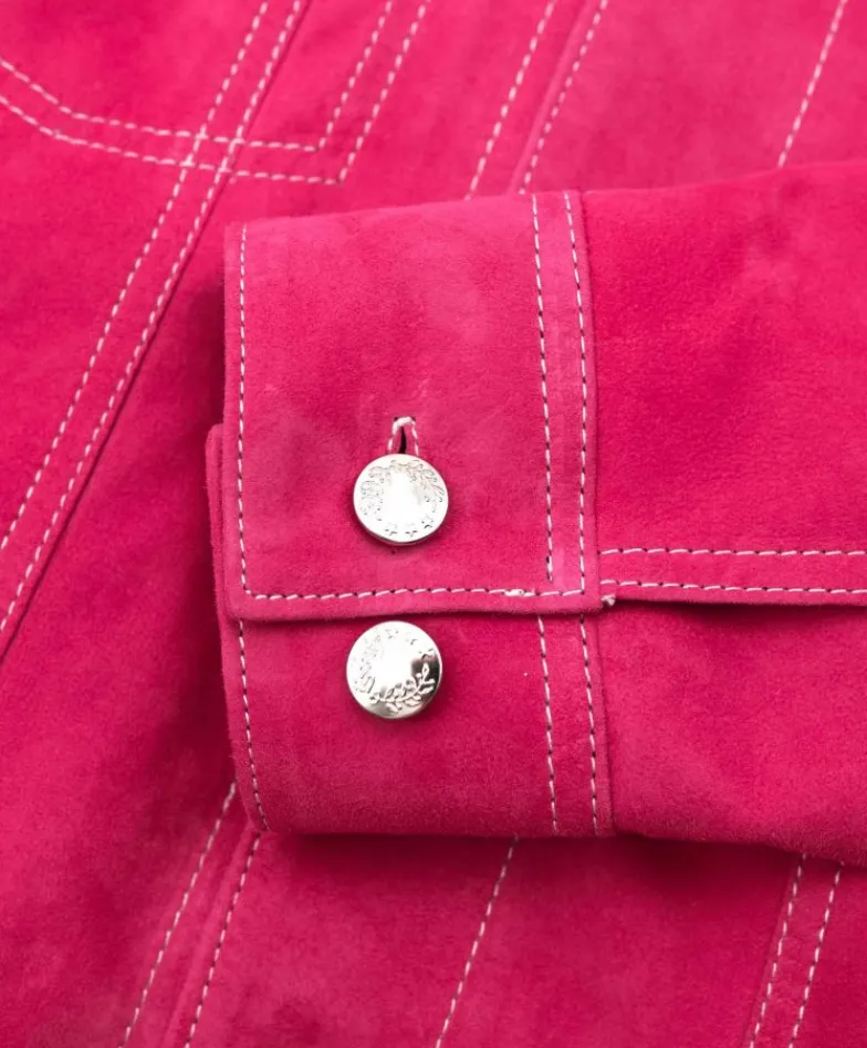Uomo D'Arienzo Akyo - Giacca pelle scamosciata fuxia con bottoni e collo camicia
