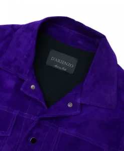 Uomo D'Arienzo Akyo - Giacca pelle scamosciata viola bottoni a pressione collo camicia