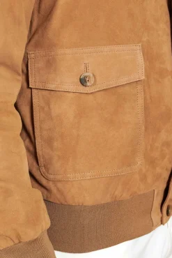Uomo D'Arienzo Alex Bottoni - Giacca bomber in pelle camoscio beige con bottoni e tasconi