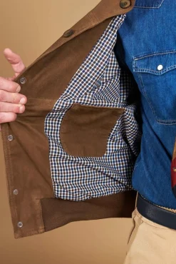 Uomo D'Arienzo Alex Bottoni - Giacca bomber in pelle camoscio fango con bottoni e tasconi
