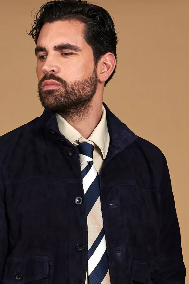 Uomo D'Arienzo Alex Bottoni - Giacca bomber in pelle camoscio blu con bottoni e tasconi