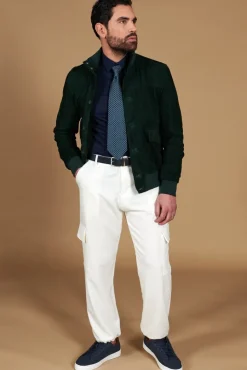 Uomo D'Arienzo Alex Bottoni - Giacca bomber in pelle camoscio verde con bottoni e tasconi