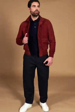 Uomo D'Arienzo Alex Bottoni - Giacca bomber in pelle camoscio bordeaux con bottoni e tasconi