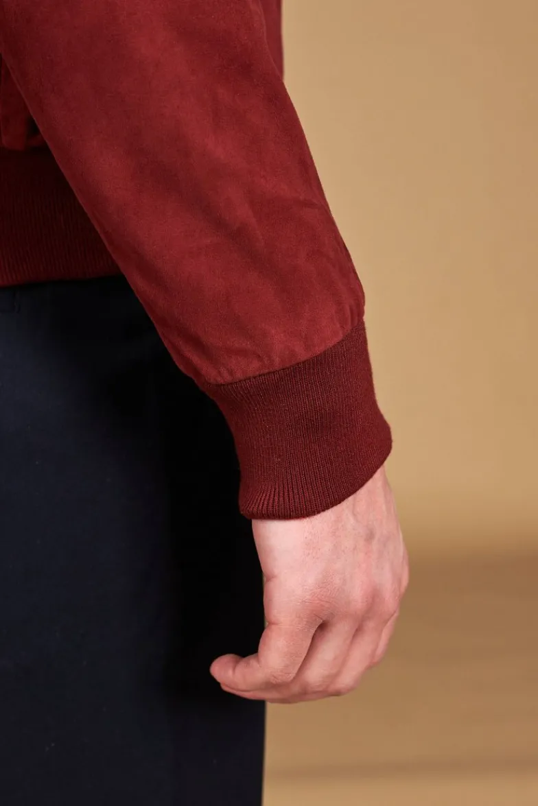 Uomo D'Arienzo Alex Bottoni - Giacca bomber in pelle camoscio bordeaux con bottoni e tasconi
