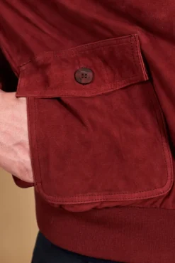 Uomo D'Arienzo Alex Bottoni - Giacca bomber in pelle camoscio bordeaux con bottoni e tasconi