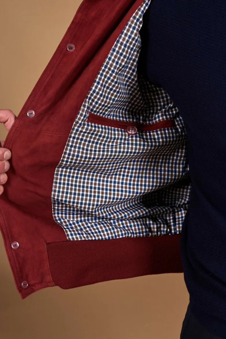 Uomo D'Arienzo Alex Bottoni - Giacca bomber in pelle camoscio bordeaux con bottoni e tasconi