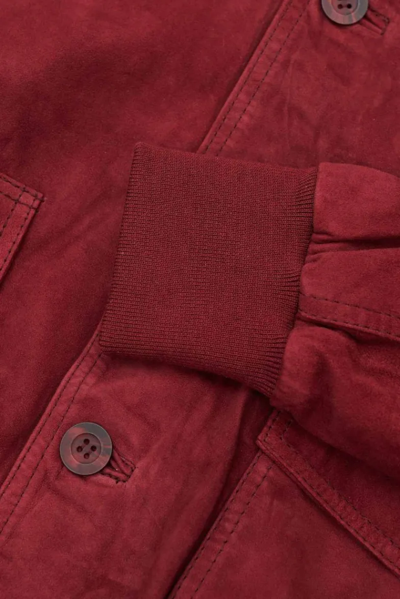 Uomo D'Arienzo Alex Bottoni - Giacca bomber in pelle camoscio bordeaux con bottoni e tasconi