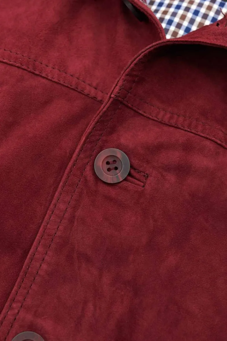 Uomo D'Arienzo Alex Bottoni - Giacca bomber in pelle camoscio bordeaux con bottoni e tasconi