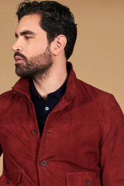 Uomo D'Arienzo Alex Bottoni - Giacca bomber in pelle camoscio bordeaux con bottoni e tasconi
