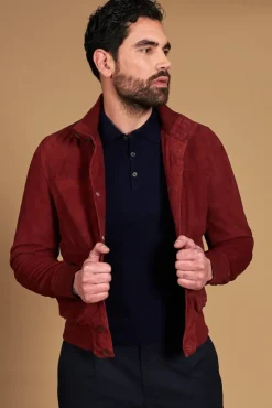 Uomo D'Arienzo Alex Bottoni - Giacca bomber in pelle camoscio bordeaux con bottoni e tasconi