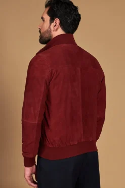 Uomo D'Arienzo Alex Bottoni - Giacca bomber in pelle camoscio bordeaux con bottoni e tasconi