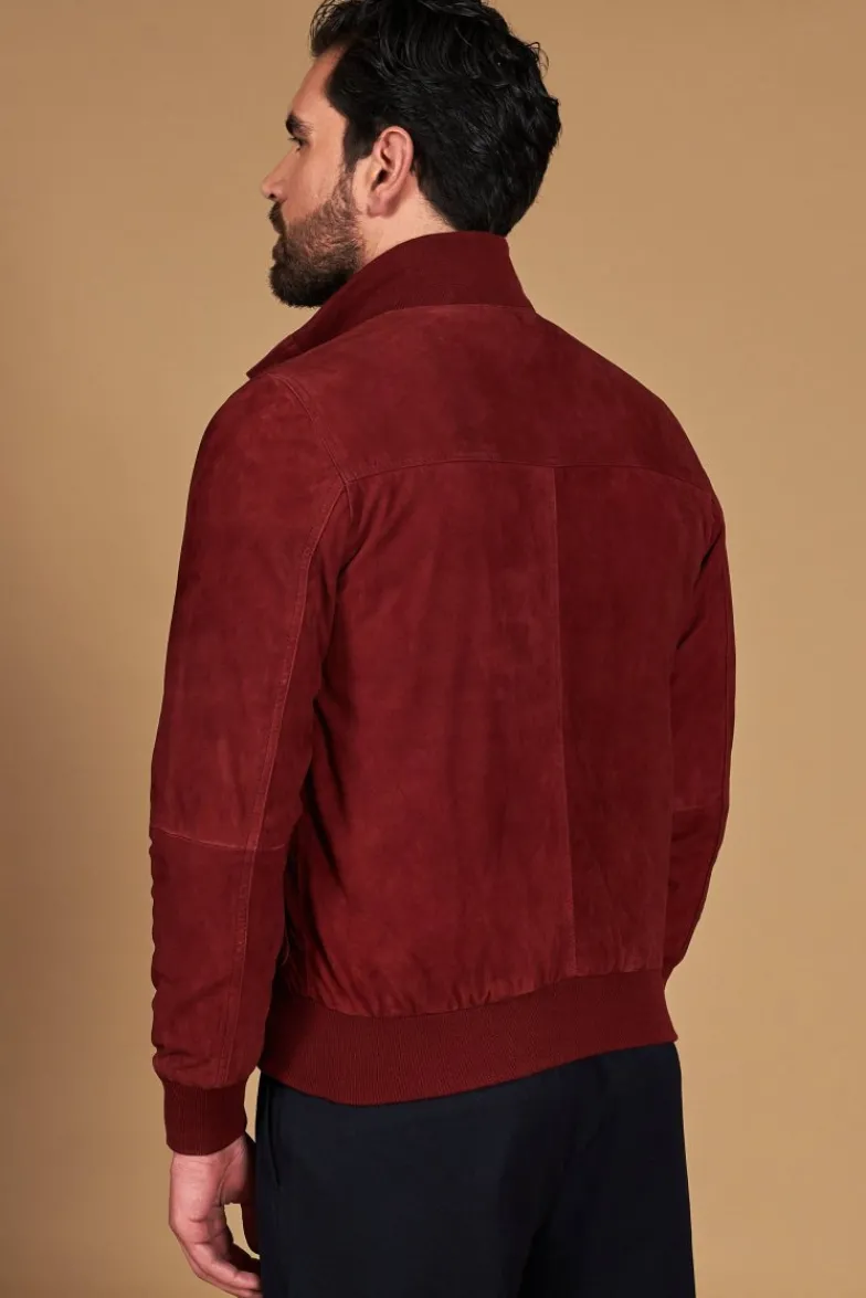 Uomo D'Arienzo Alex Bottoni - Giacca bomber in pelle camoscio bordeaux con bottoni e tasconi