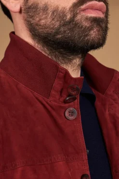 Uomo D'Arienzo Alex Bottoni - Giacca bomber in pelle camoscio bordeaux con bottoni e tasconi