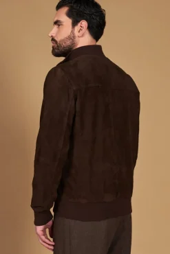 Uomo D'Arienzo Alex Bottoni - Giacca bomber in pelle camoscio testa di moro con bottoni e tasconi
