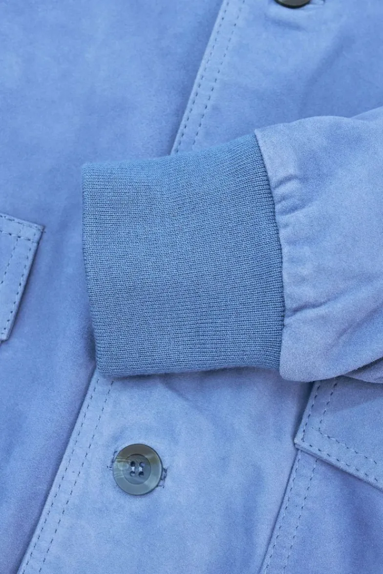 Uomo D'Arienzo Alex Bottoni - Giacca bomber in pelle camoscio blu denim con bottoni e tasconi