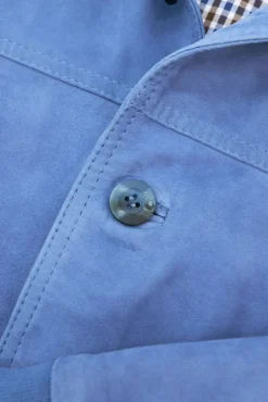 Uomo D'Arienzo Alex Bottoni - Giacca bomber in pelle camoscio blu denim con bottoni e tasconi