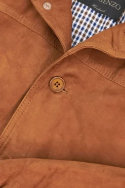 Uomo D'Arienzo Alex Bottoni - Giacca bomber in pelle camoscio cognac con bottoni e tasconi