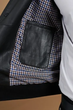 Uomo D'Arienzo Alex Bottoni - Giubbotto Bomber in pelle nera con bottoni effetto liscio