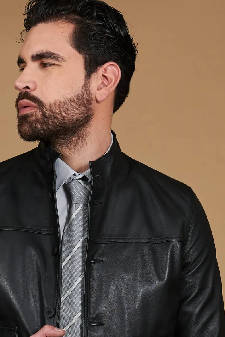 Uomo D'Arienzo Alex Bottoni - Giubbotto Bomber in pelle nera con bottoni effetto liscio