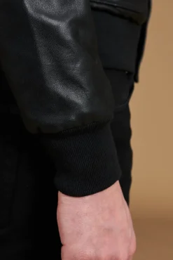 Uomo D'Arienzo Alex Bottoni - Giubbotto Bomber in pelle nera con bottoni effetto liscio