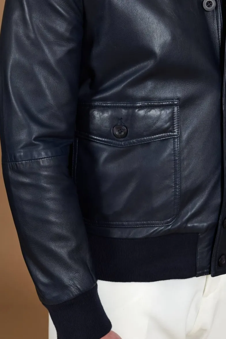 Uomo D'Arienzo Alex Bottoni - Giubbotto Bomber in pelle blu con bottoni effetto liscio
