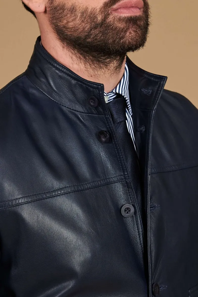 Uomo D'Arienzo Alex Bottoni - Giubbotto Bomber in pelle blu con bottoni effetto liscio